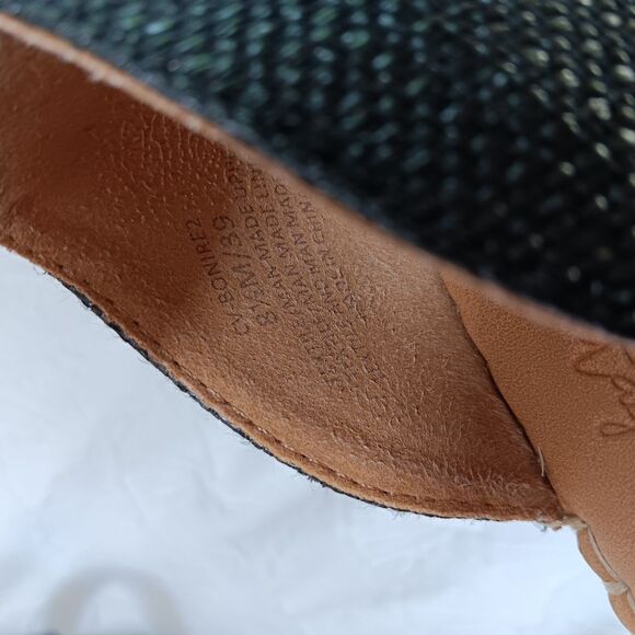 Crown Vintage Bonire 2 Women’s Sz 8.5 Black/Tan Sandal Ankle Strap Fringe Burlap - Picture 8 of 9